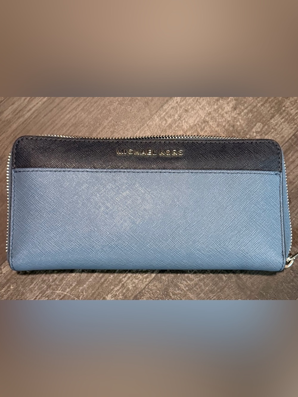 Michael Kors Two-Tone Light Blue and Navy Zip Wallet